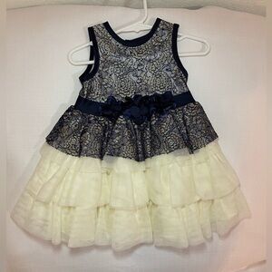 NWOT Nanette Lepore Navy & Cream Lace Ruffle Sleeveless Baby/Toddler Dress 18 Mo